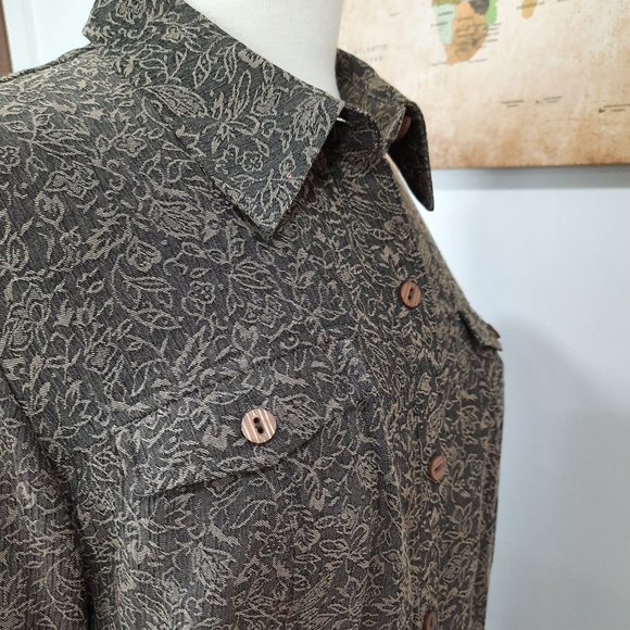 Vtg 90s bronze micro crinkle floral skirt set — JM Collection Jennifer Moore - Picture 13 of 16